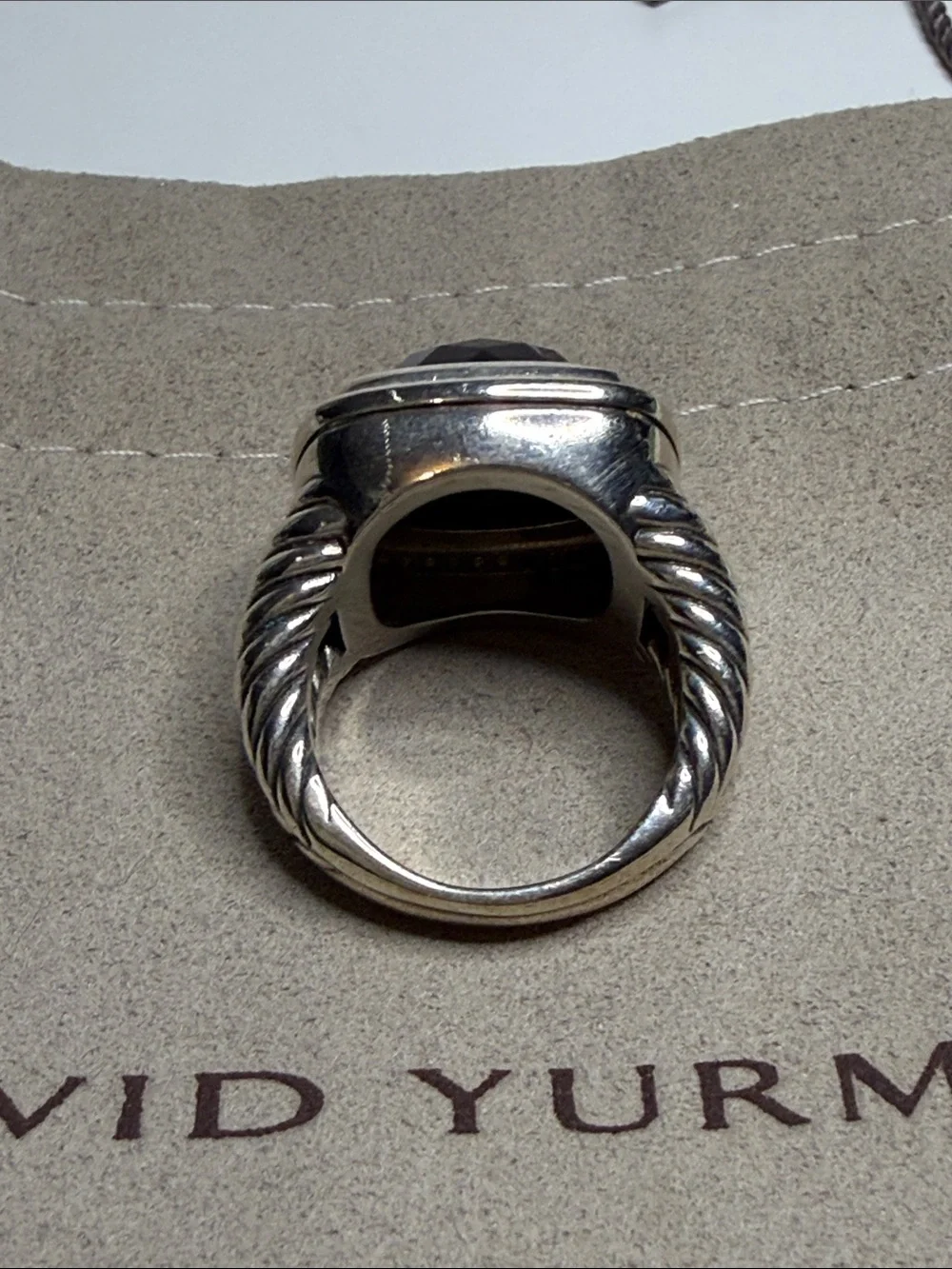 David Yurman Sterling Silver Ring with Black Onyx and Diamond Halo